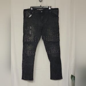 Iro-ochi- Men's Black Distressed Jeans Studded Details/ Black/MSRP $120